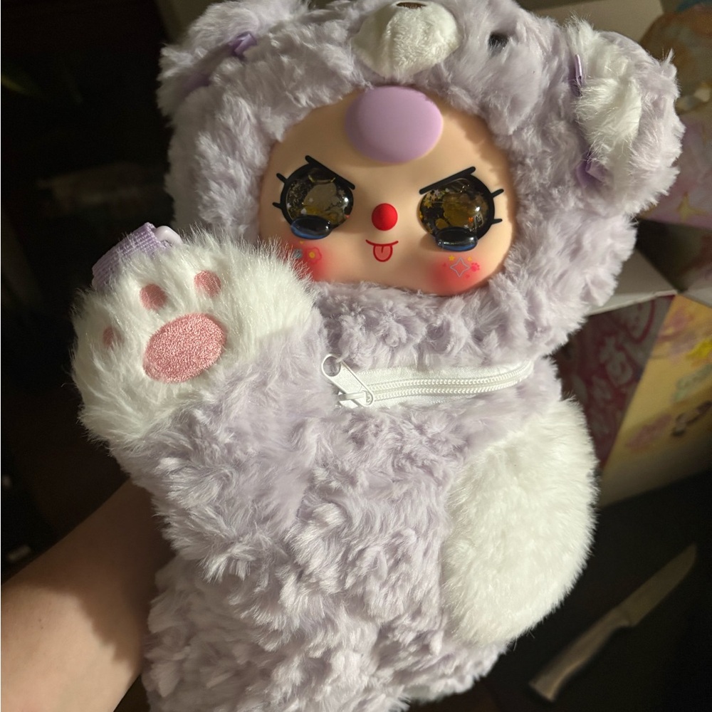 Baby Three Backpack Blind Box Cute purple bear Plush Bear doll liquid eyes